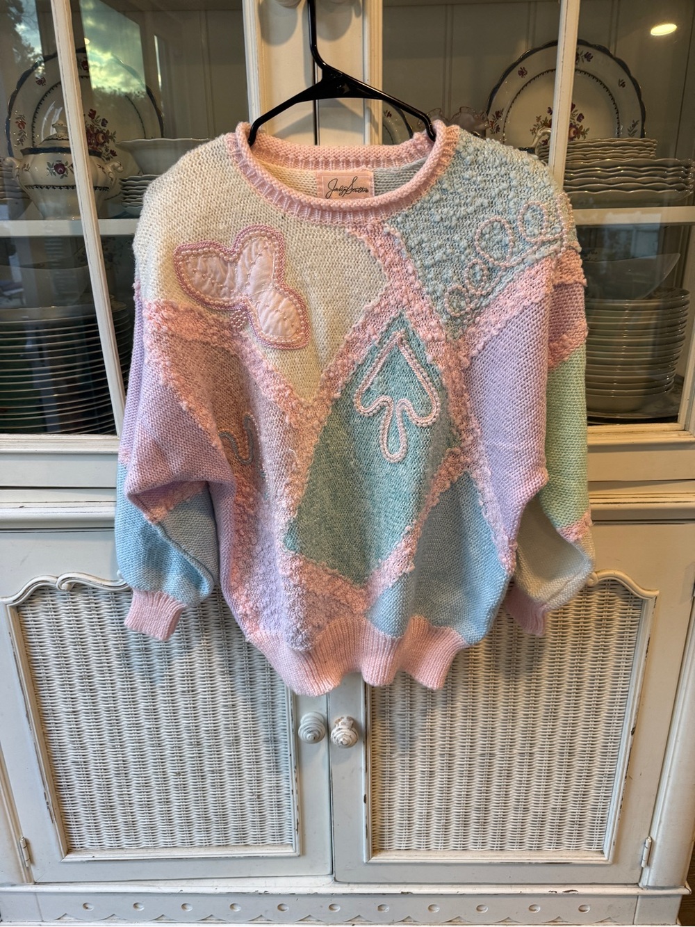 Vintage 80s Jacklyn Smith L Vintage Sweater Pearl Cottage Granny Embroidery
